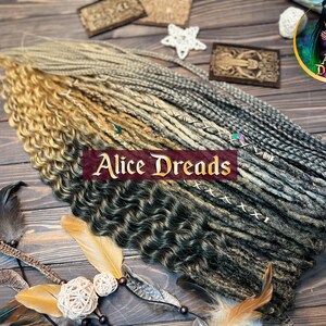Crochet synthetic dreads with braids dark brown to golden blonde curls, Celtic hair style custom dreadlocks, honey blonde hair extensions