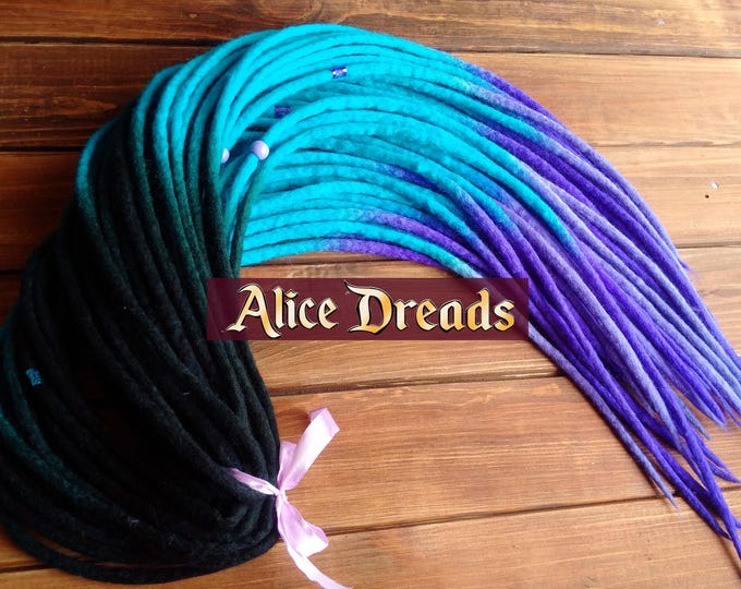Mermaid Wool Dreadlock Extensions: Black, Blue, Turquoise, Purple DE/SE Dreads