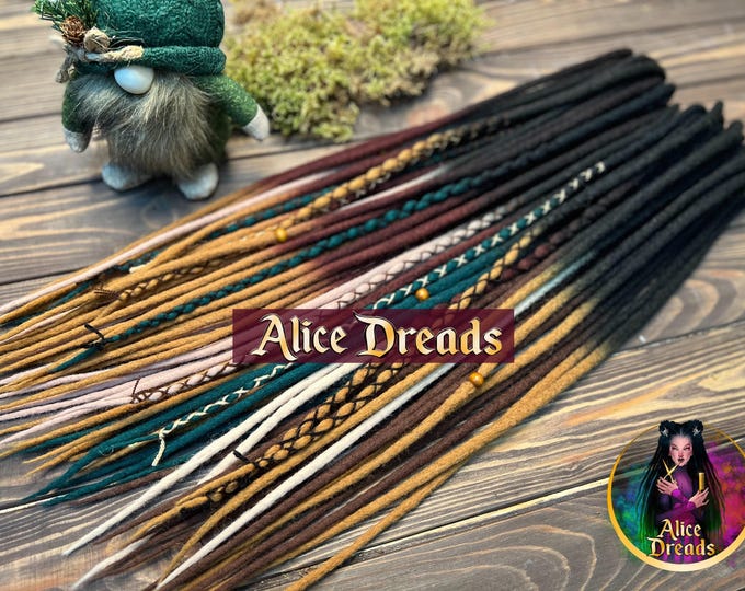 Wool Ombre Double Ended Dreads "Nordic Troll" : Black, Brown, Blonde, Green