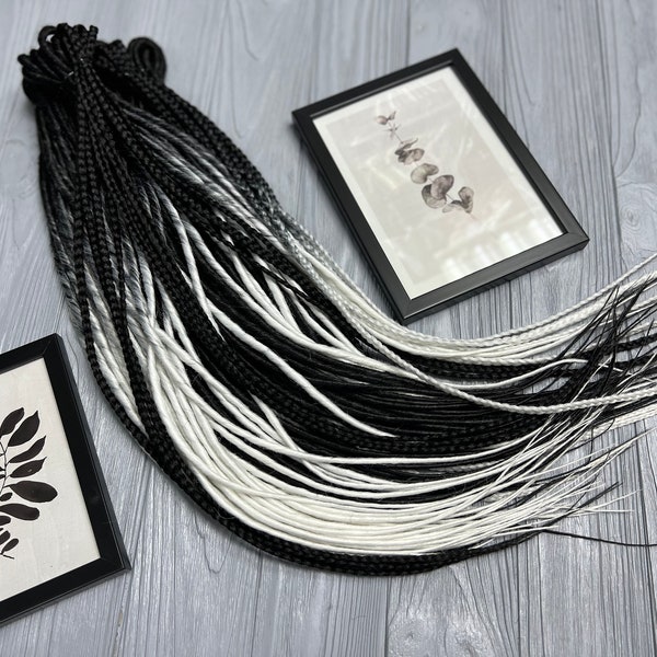 Set of ombre thin synthetic dreads and braids. Black to white For black hair accessories extensions double ended dreadlocks