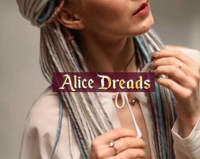 Thin twisted Synthetic Dreads "Winter Wind ": White, Blue, Gray Hair Extensions