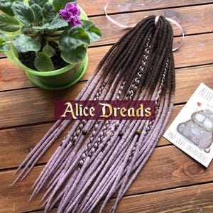 Dreadlock extensions  wool locks set of DE dreads dark brown to powder pastel pink double ended dreadlocks by Alice Dreads