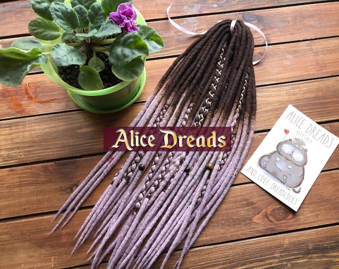 Wool Dreadlock Extensions: Dark Brown to powder Pastel Pink Ombre DE Dreads