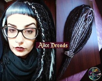 Gothic Synthetic Dreadlock Extensions: Silver, Gray, Black, and ash Blonde DE Dreads