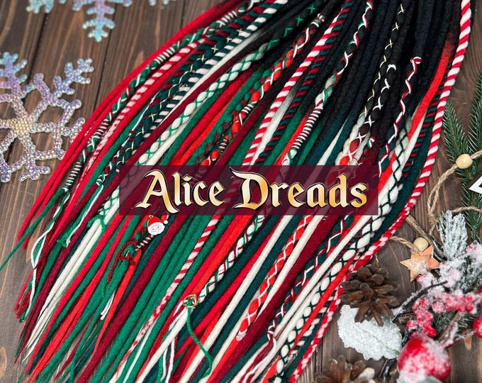 Christmas Wool Dreads: Ombre Black to Green, Red, White, Emerald, Burgundy - Twisted & Wrapped