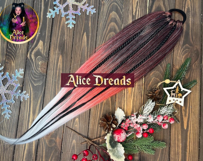Ombre Ponytail Hair Extension: brown Peach white, Elastic Band  Dance Festival decoration hair