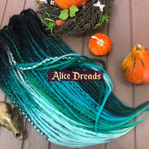 Synthetische zeemeerminstaartdreads: zwart, blauwgroen, groen, mintkleurige accentvlechten