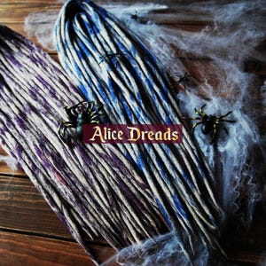 Alice Dreads Accent Wool dreads  marble dreadlocks white blue purple double or single ended woolies hair extensions