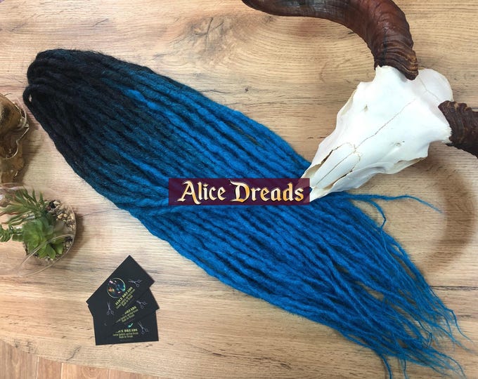 Black to Azure Blue Ombre Dreadlock Extensions: Synthetic Crochet Dreads