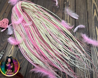 Blonde & Pastel Pink Synthetic Dreads: Double or Single Ended Dreadlock Extensions, Faux Locs
