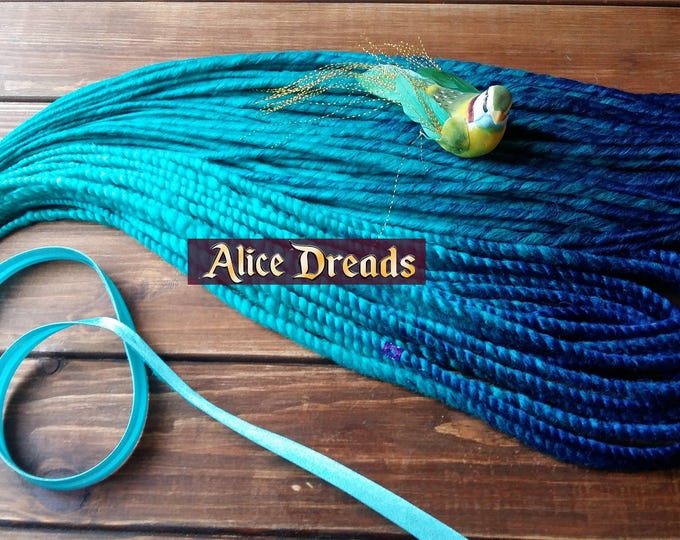 Turquoise Blue Thin Synthetic Dreads: Double/Single Ended Hair Extensions