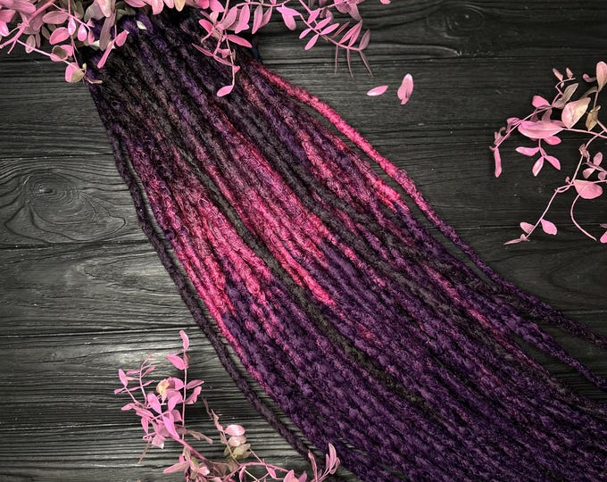 Black purple pink Crochet Synthetic Double Ended Dreads: Full Head long Hair Extensions