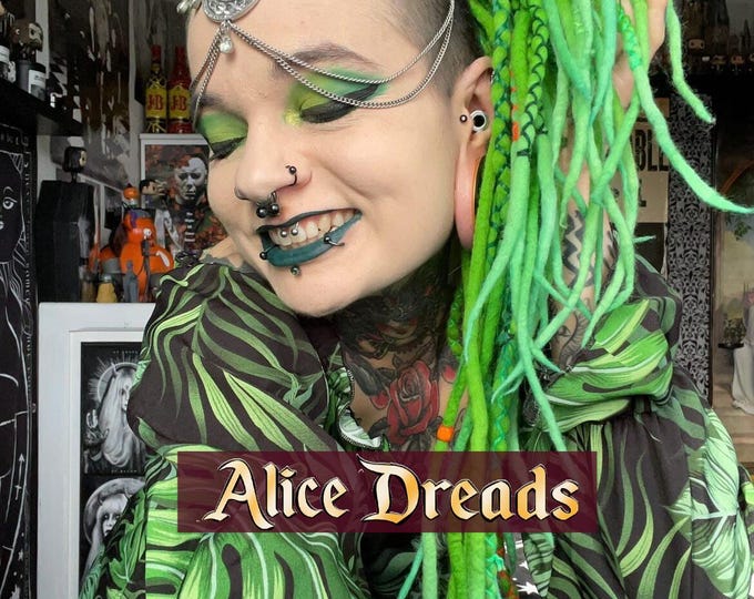 Wool dreads bright green ombre dreadlocks with wrapped accents rich and vibrant color