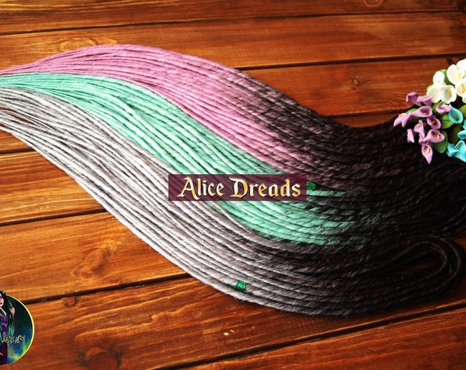 Ombre Synthetic Dreads: Black, Mint, Gray, Pink Double/Single Ended Hair Extensions
