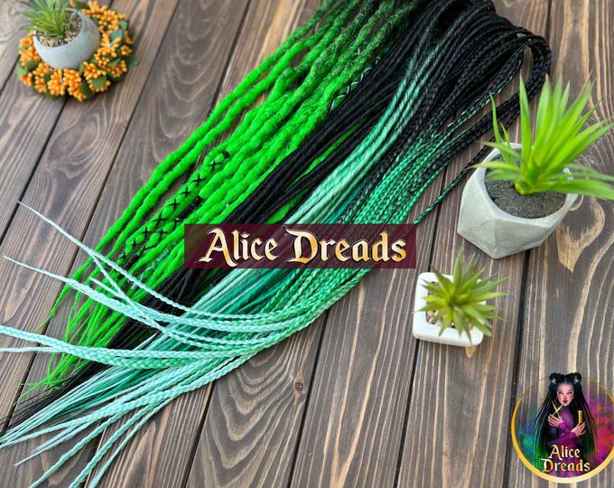 Crochet Synthetic Dreads: Black Green Ombre Dreadlock Extensions with Braids