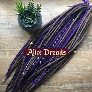 Wool Dreadlock Extensions: Dark Brown & Purple Double/Single Ended Dreads