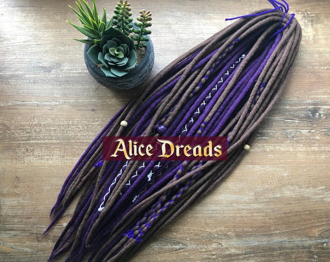 Wool Dreadlock Extensions: Dark Brown & Purple Double/Single Ended Dreads