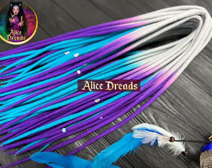 Ombre Wool Dreads: Silver Grey to Azure Blue & Violet Purple dreadlocks