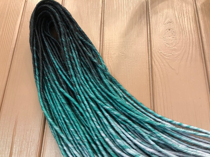 Emerald green set of ombre DE dreads hair extensions for black dark silver grey gray double ended dreadlocks image 5