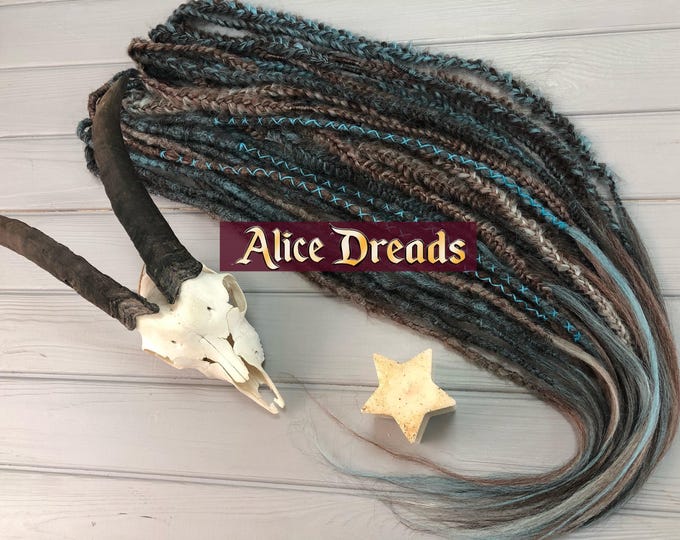 Brown Mix Blue Crochet Synthetic Dreads: Double/Single Ended Hair Extensions