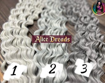 Curly Platinum Grey Dreadlocks: Wavy Synthetic Hair Extensions silver curls