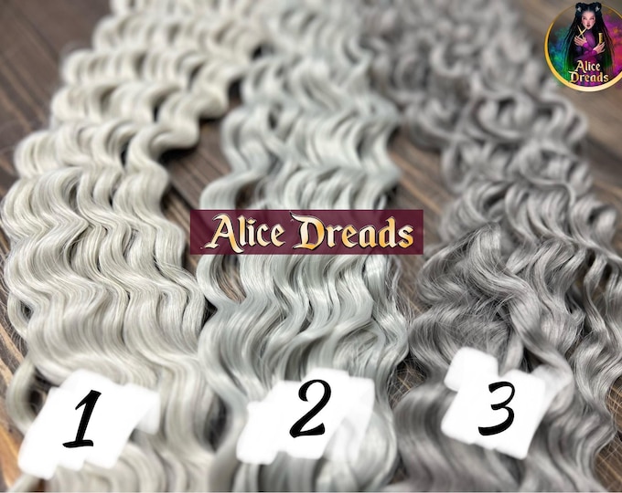 Curly Platinum Grey Dreadlocks: Wavy Synthetic Hair Extensions silver curls