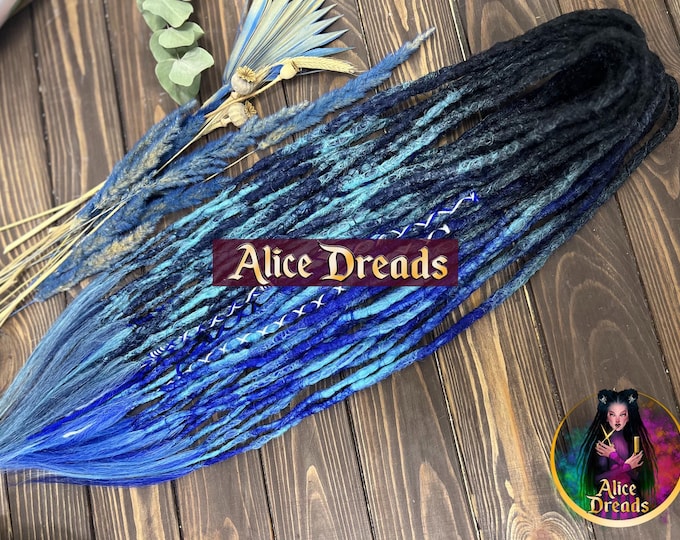 Crochet Synthetic Dreads: Black to Blue Ombre Double Ended Hair Extensions "Ink blot"