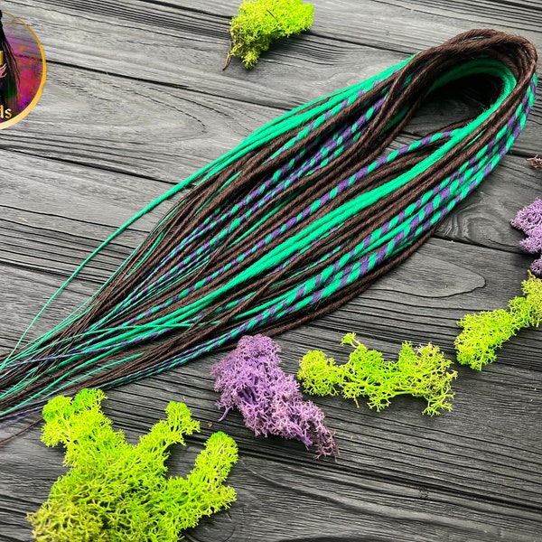 Set Purple Brown Green Dreadlock Extensions Synthetic Dreads Double or Single Ended by AliceDreads