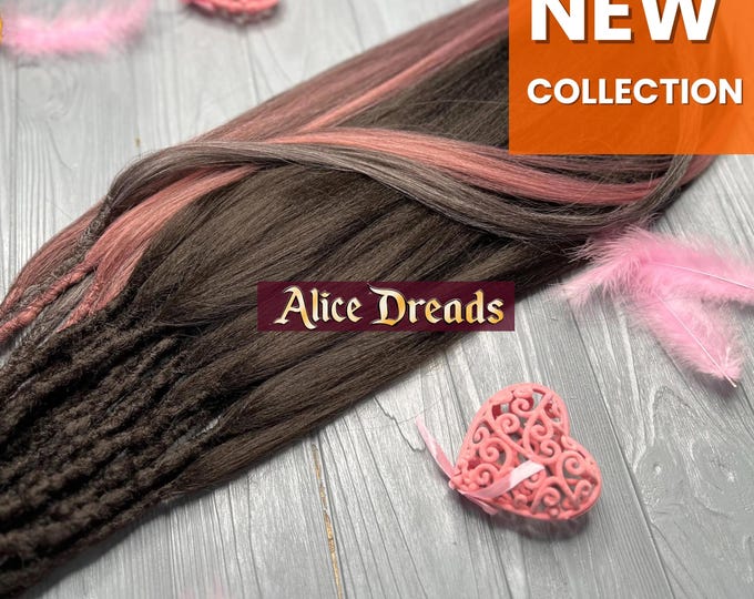 Crochet Synthetic Dreads: Brown & Peach Pink, rose Loose Ends