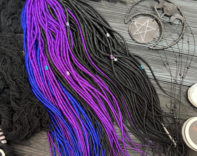 Black Purple Blue Synthetic Dreads, Thin Twisted Dreadlock Extensions