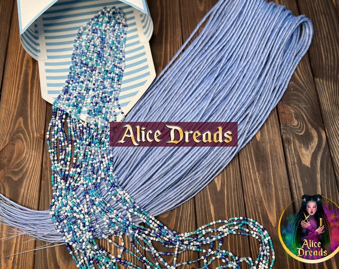 Light Blue Synthetic Dreads: Blizzard Denim Hair Extensions