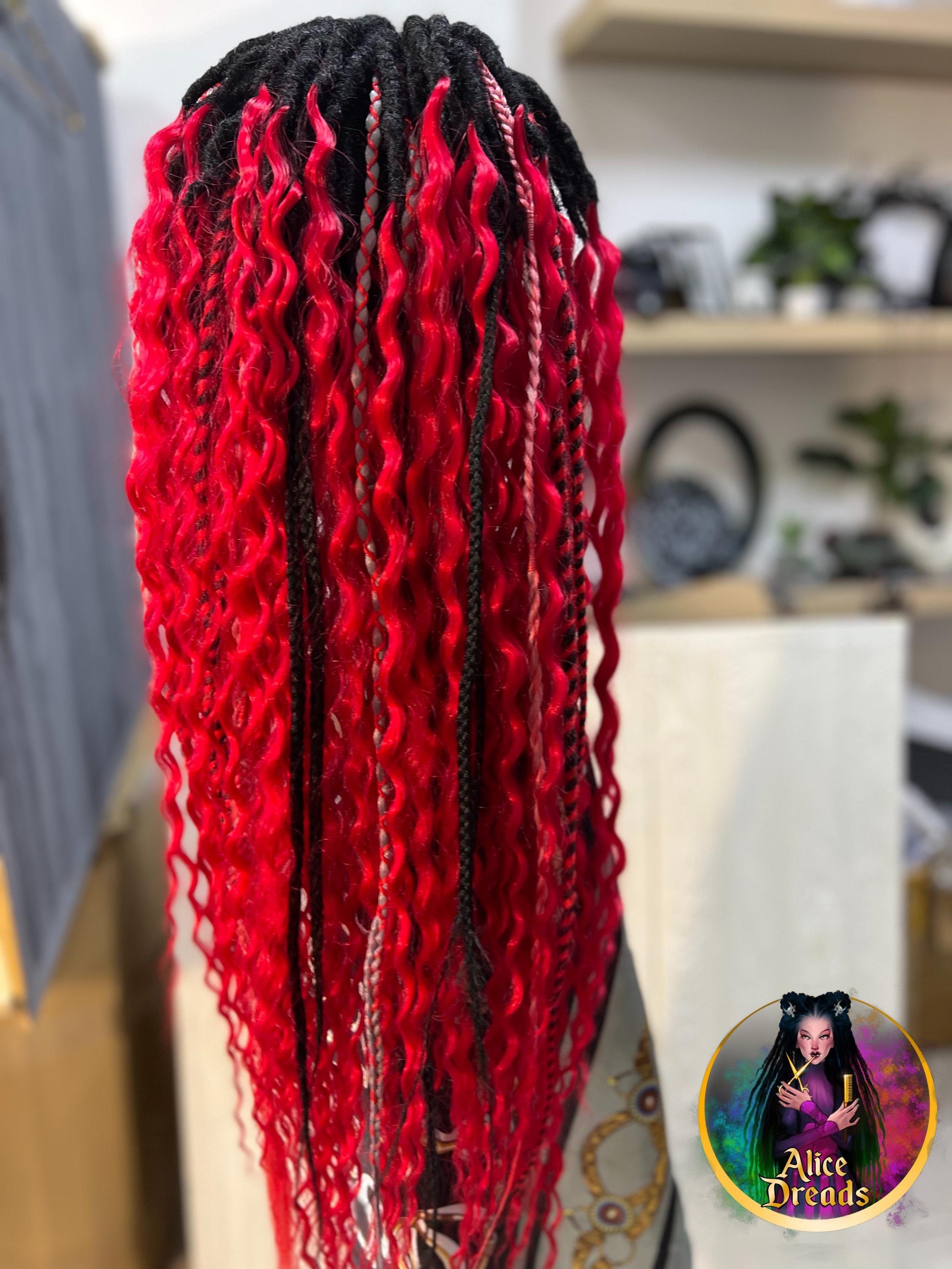 Ombre Curly Dreads: Black to Red Wavy Synthetic Hair Extensions - Etsy