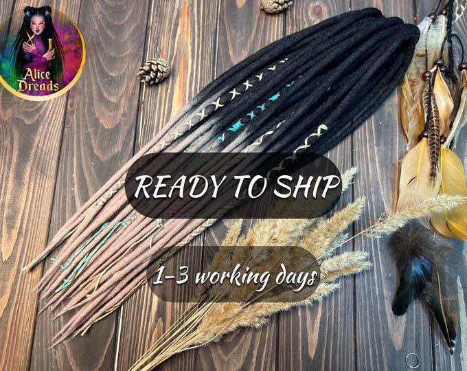 14 DE Wool Dreads: Brown to Beige Ombre double ended wrapped dreadlocks (45-50 cm)