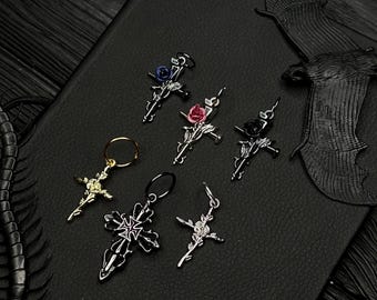 Gothic Cross Rose Dreadlock Rings: Witchy Metal Braid Piercing Accessories