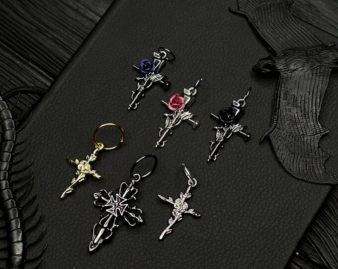 Gothic Cross Rose Dreadlock Rings: Witchy Metal Braid Piercing Accessories