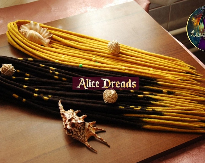 Wool Dreads: Black & Yellow Hair Accents, Double or Single Ended "Bumblebee"