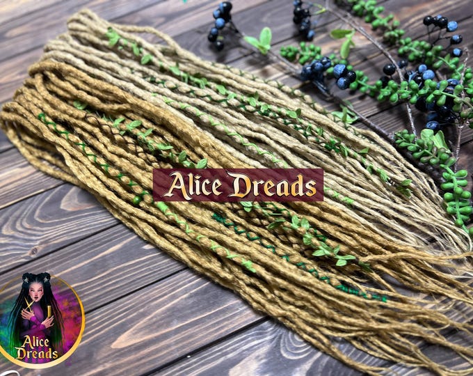 Crochet Synthetic Dreads: Boho Medium Blonde Hair Extensions with Green wrapped Accents