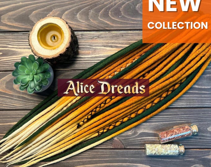 Wool Dreadlock Extensions: Auburn, Ginger, Green Ombre DE Dreads for Burning Man