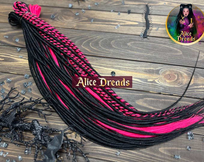 Black and Hot Pink Synthetic Dreads: Double Single Ended Dreadlock Extensions