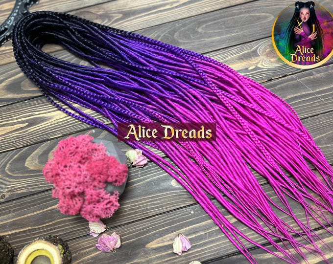 Ombre Synthetic Dreads: Black, Purple, Fuchsia Pink Hair Extensions with braids