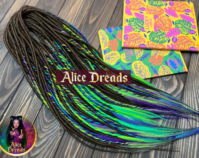 Brown to Neon Synthetic Dreads: Blue, Yellow, Purple, Green, DE or SE