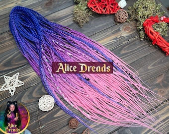 Ombre Synthetic Dreads: Purple, Blue, Magenta, Pink with Braids and wrapped accents