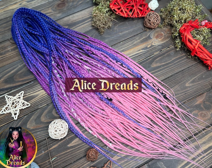 Ombre Synthetic Dreads: Purple, Blue, Magenta, Pink with Braids and wrapped accents