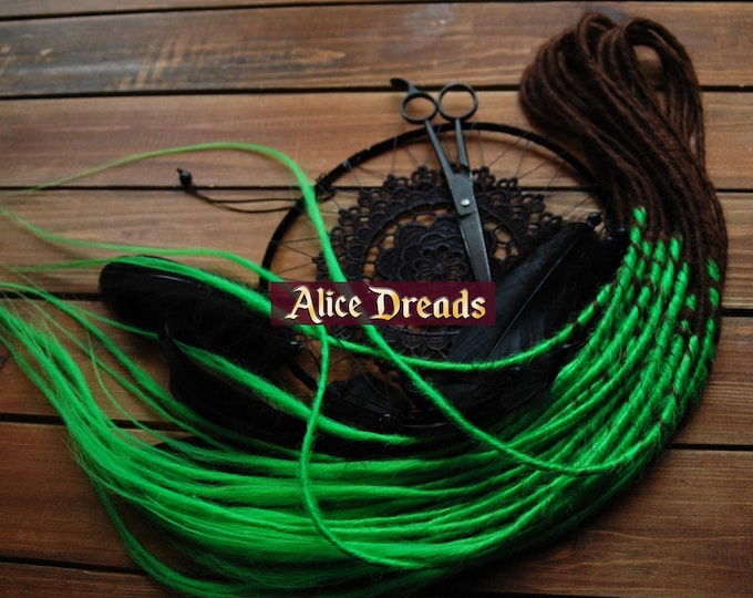 Synthetic Dreadlocks in Brown to Bright Green Color - DE SE Braid Dreads