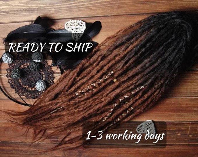 50 DE Black to Brown Crochet Synthetic Dreads, Loose Ends, Boho Style (55-60cm)