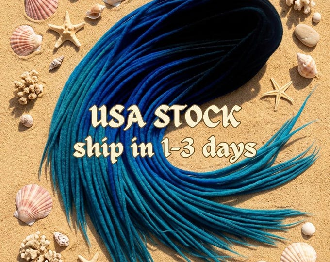 Black to Blue Wool Dreads,  Single Ended Merino Dreadlock Extensions (55-60cm)