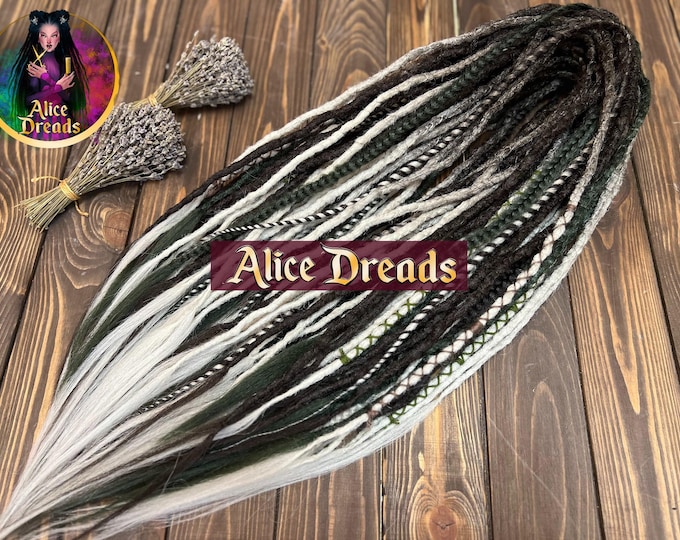 Synthetic Dreadlock Extensions: Brown, Silver Grey, Forest Green Dreads