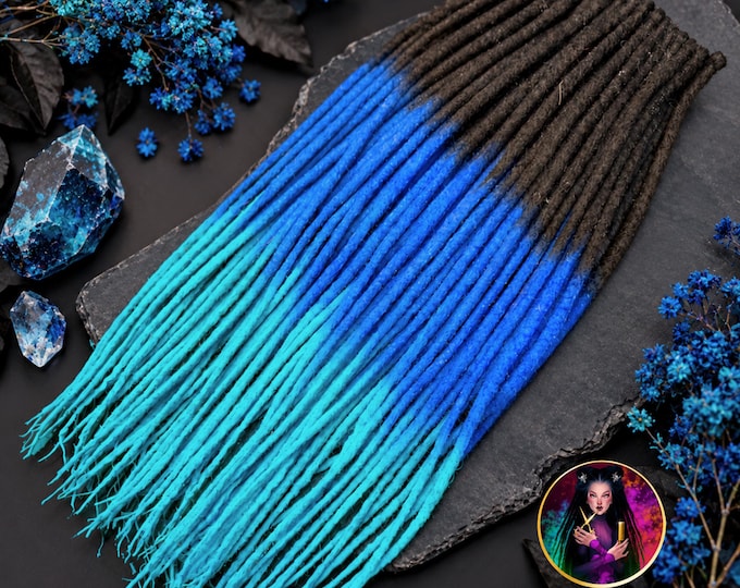 Black to Bright Blue Wool Dreads, Anime Cosplay Dreadlocks, Spring Con Hair