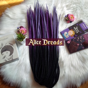 Set of wool DE dreads black purple double ended dreadlocks by Alice Dreads