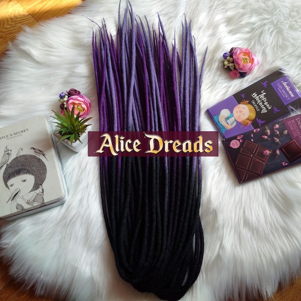 Set di dreadlocks neri e viola a doppia estremità in lana DE di Alice Dreads